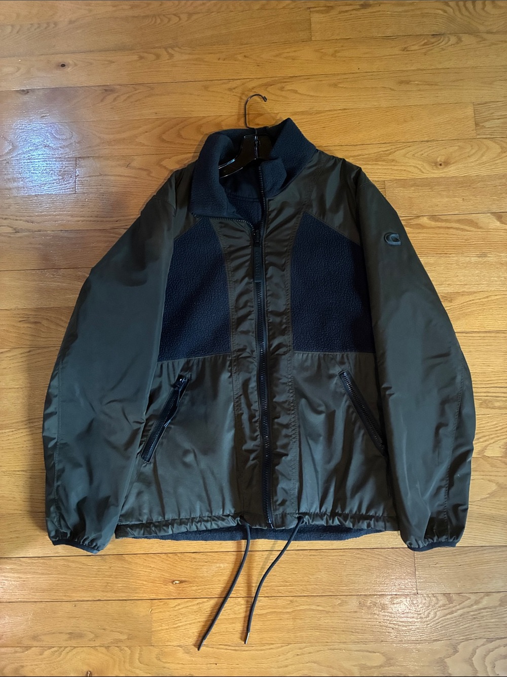 Coach Men's Olive Green Jacket with Navy Panels